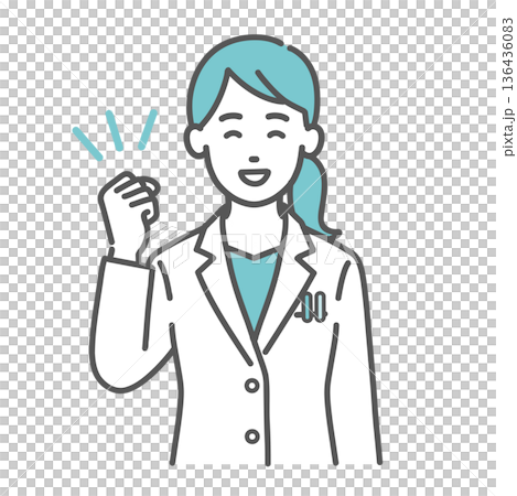 Illustration of a female doctor and pharmacist doing a fist pump (support/achievement) 136436083