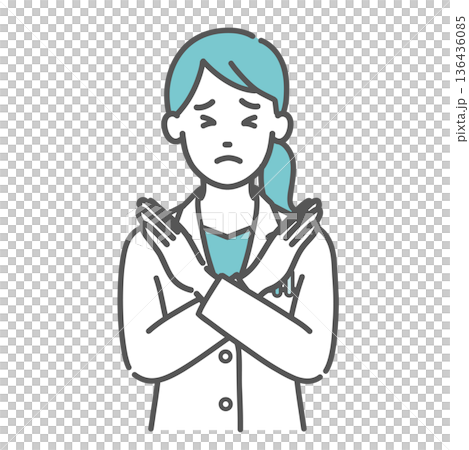 NGサインを出す女性医師・薬剤師のイラスト（バツ印・禁止） 136436085