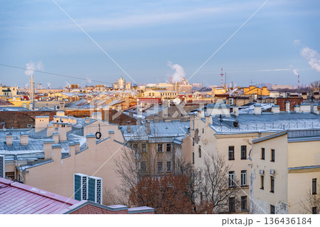 Rooftop Panoramic view of Historic Saint Petersburg in winter day 136436184