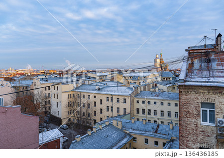 Rooftop Panorama of Saint Petersburg with Savior on Blood and Power Lines 136436185
