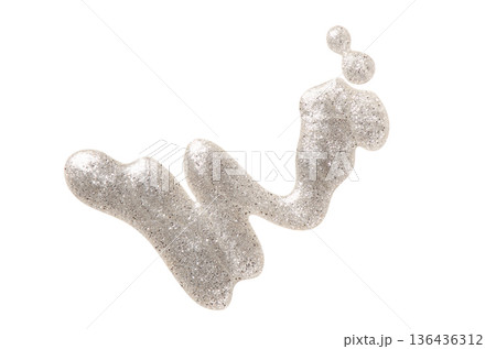 A sample of silver nail polish with a shimmer and metallic effect. Isolated on a white background. A sample of silver nail polish with a shimmer and metallic effect. Isolated on a white background. 136436312