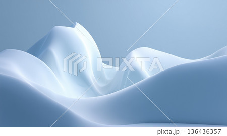 /* ホワイトブルーの滑らかな立体ウェーブが広がる上質な抽象背景素材 */ 136436357