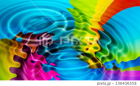 Bright abstract colorful liquid background, circles from a drop on multicolor water 136436358