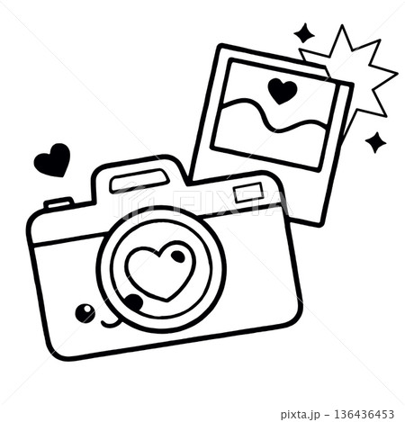 Camera heart photo love cute illustration black white drawing happy Camera heart photo love cute illustration black white drawing happy 136436453
