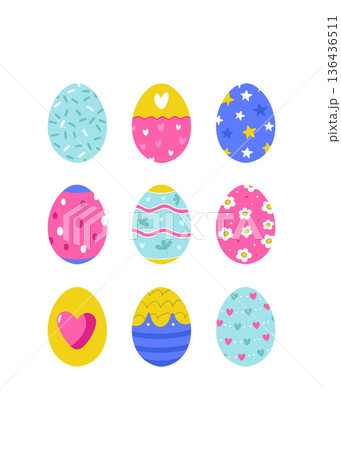 Easter Greeting Card with Bundle of Colorful Spotted and Striped Egg Easter Greeting Card with Bundle of Colorful Spotted and Striped Egg 136436511