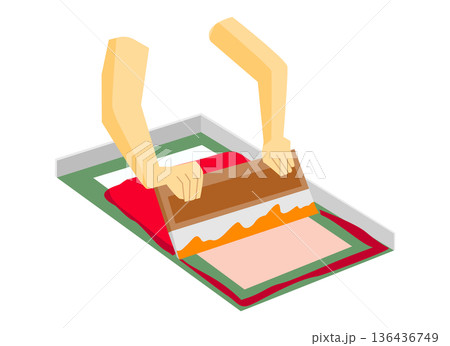 シルクスクリーン印刷の様子のイラスト 136436749