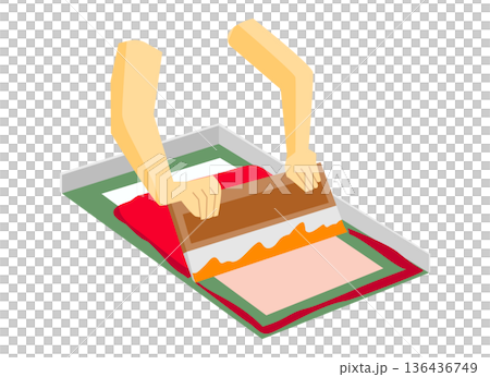 シルクスクリーン印刷の様子のイラスト 136436749