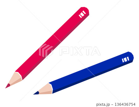 赤鉛筆と青鉛筆のイラスト 赤鉛筆と青鉛筆のイラスト 136436754