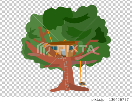 圖中是孩子在樹上建造的秘密基地 136436757
