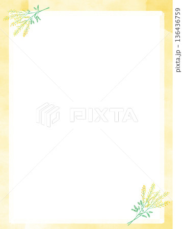 ミモザの水彩フレーム 縦長レイアウト 春のイラスト素材 136436759