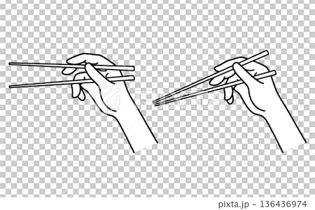 箸を持つ手　2種類 136436974