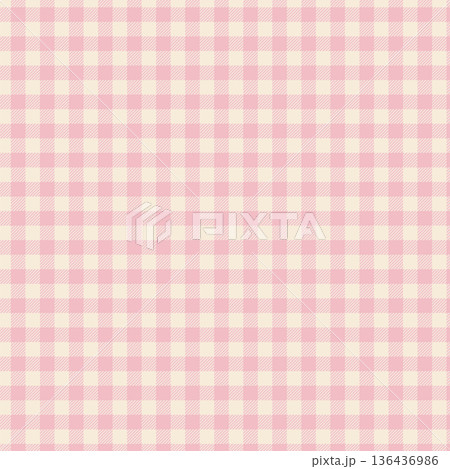 ギンガムチェックのかわいい背景素材　ピンクのチェックのシームレスなパターンイラスト 136436986