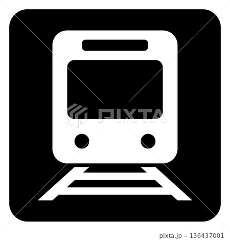 シンプルな電車の四角いモノクロアイコン、ピクトグラム シンプルな電車の四角いモノクロアイコン、ピクトグラム 136437001