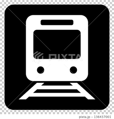 シンプルな電車の四角いモノクロアイコン、ピクトグラム シンプルな電車の四角いモノクロアイコン、ピクトグラム 136437001