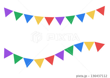 カラフルなガーランドのイラストセット 三角旗の装飾背景素材 136437112