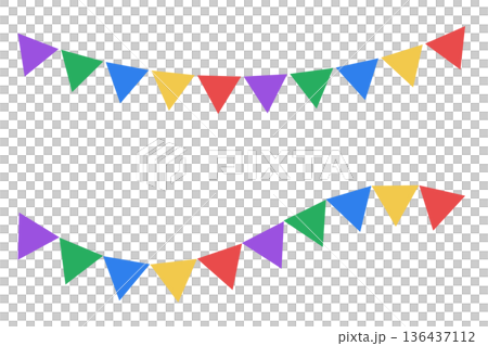 カラフルなガーランドのイラストセット 三角旗の装飾背景素材 136437112
