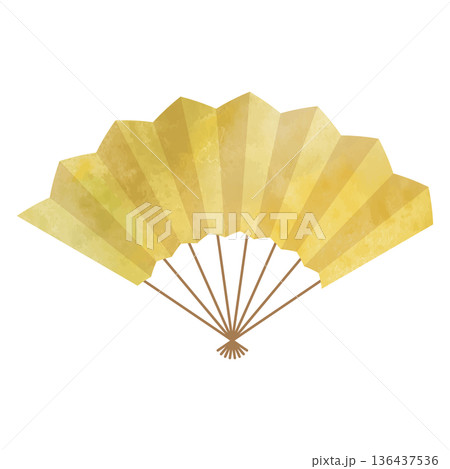 高級感のある金色の扇子のイラスト素材　ベクター　水彩　コピースペース　和風　ゴールド　正月　年賀状 136437536
