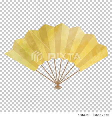 高級感のある金色の扇子のイラスト素材　ベクター　水彩　コピースペース　和風　ゴールド　正月　年賀状 136437536