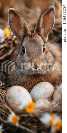 Rabbit resting among Easter eggs and detox...のイラスト素材 [136438254] - PIXTA