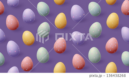 Seamless pattern of colorful pastel Easter eggs on purple. Colorful pastel Easter eggs forming a cute seamless pattern on a purple background Seamless pattern of colorful pastel Easter eggs on purple. Colorful pastel Easter eggs forming a cute seamless pattern on a purple background 136438268