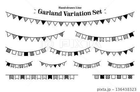 モノクロ ガーランド バリエーション素材セット (直線・曲線・ロング・ショート) モノクロ ガーランド バリエーション素材セット (直線・曲線・ロング・ショート) 136438323