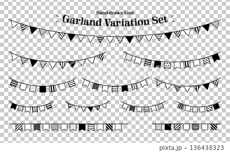 モノクロ ガーランド バリエーション素材セット (直線・曲線・ロング・ショート) モノクロ ガーランド バリエーション素材セット (直線・曲線・ロング・ショート) 136438323