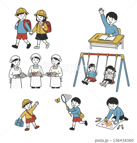 小学生の学校生活と放課後の日常イラストセット 小学生の学校生活と放課後の日常イラストセット 136438360