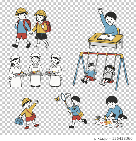 小学生の学校生活と放課後の日常イラストセット 小学生の学校生活と放課後の日常イラストセット 136438360