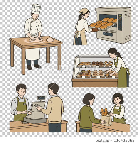 烘焙生產與銷售場景動作插圖集 136438368