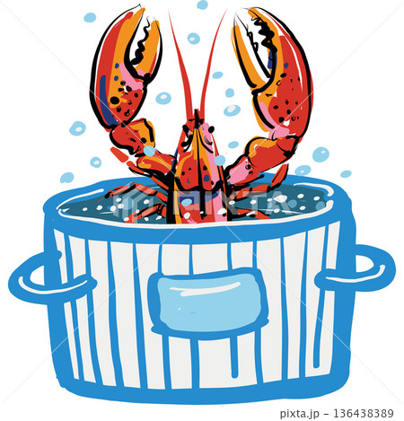 Expressive vector illustration of Lobster boiling in pot Expressive vector illustration of Lobster boiling in pot 136438389