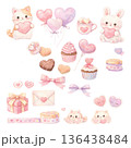 パステルカラーのハートと動物モチーフのゆめかわバレンタイン素材 136438484
