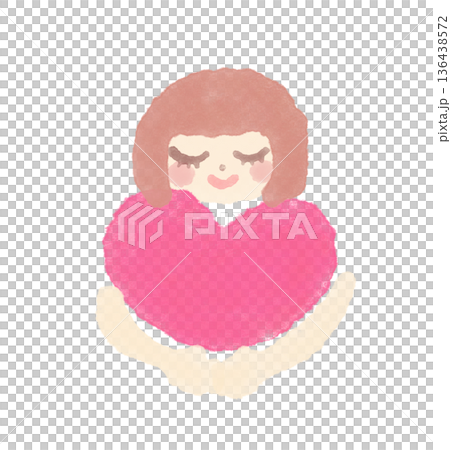 水彩插畫,描繪了一個女孩手捧一顆心。 水彩插畫,描繪了一個女孩手捧一顆心。 136438572