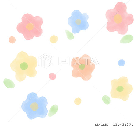カラフルな花の水彩風イラスト素材 カラフルな花の水彩風イラスト素材 136438576