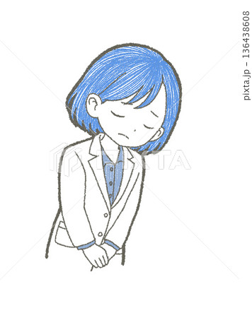 頭を下げる白衣姿の医療関係者の女性の手書きイラスト素材 136438608