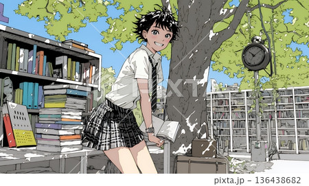 書店で本を選ぶ女子高生