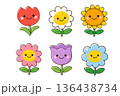 笑顔のカラフルフラワーキャラクターセット 136438734