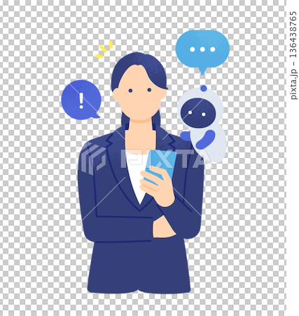 人工智慧為一位正在看手機的女士提供建議。向量插圖,描繪了一位受人工智慧建議啟發的女商人。 人工智慧為一位正在看手機的女士提供建議。向量插圖,描繪了一位受人工智慧建議啟發的女商人。 136438765