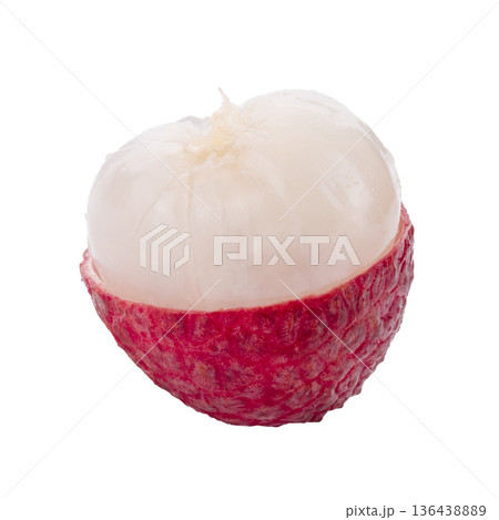 Fresh lychees and leaves isolated on a white background Fresh lychees and leaves isolated on a white background 136438889