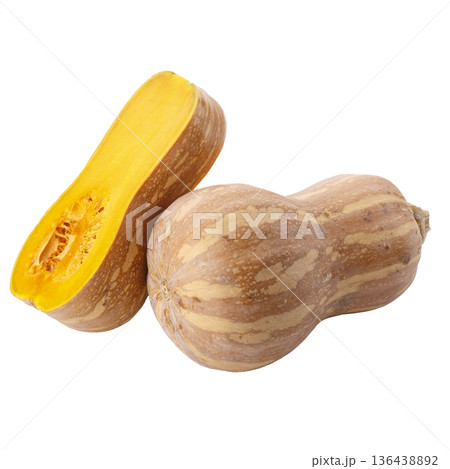 Pumpkin Butternut Squash Cut into pieces isolated on a white background 136438892