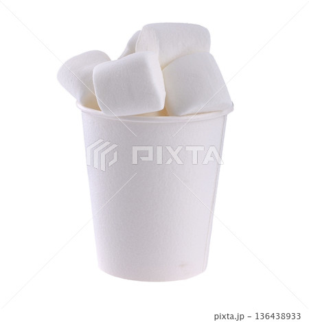 Fluffy white marshmallow isolated on white background. 136438933