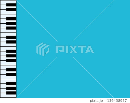 左に配置された36鍵のピアノ鍵盤とシンプルな背景のイラスト(シアン)【線あり】 左に配置された36鍵のピアノ鍵盤とシンプルな背景のイラスト(シアン)【線あり】 136438957