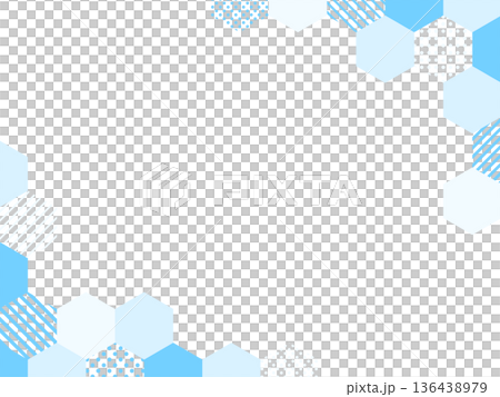 Light blue hexagonal diagonal frame background with dots and stripes 136438979