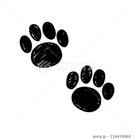かわいい手書きの肉球のイラストセット 黒い犬・猫の足跡 かわいい手書きの肉球のイラストセット 黒い犬・猫の足跡 136439068