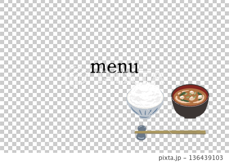 ご飯と味噌汁の定食メニューフレームイラスト 和食の基本セットの枠素材 136439103
