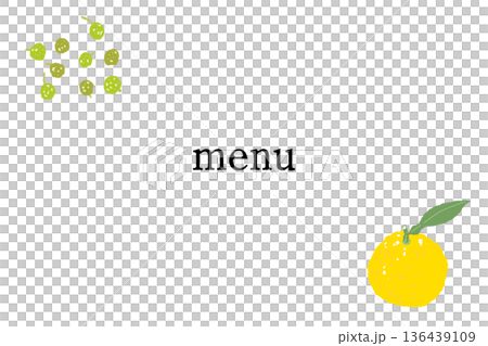 Menu frame illustration of sudachi and sansho pepper. Refreshing green Japanese style frame material. Menu frame illustration of sudachi and sansho pepper. Refreshing green Japanese style frame material. 136439109
