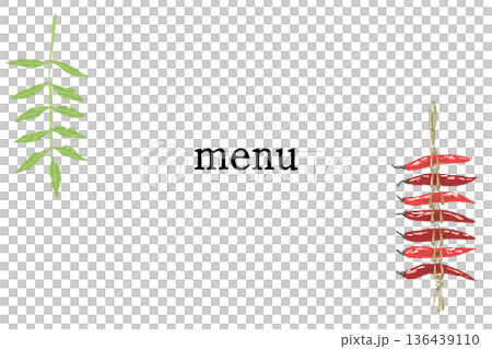 薑葉辣椒菜單框插圖，日式風格，辛辣風味十足。 136439110
