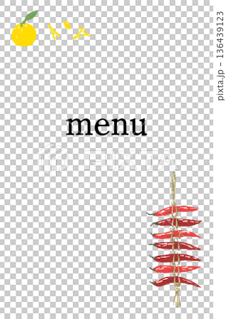 柚子和辣椒菜單框插圖，日式豎框材質，香料和香氛 136439123