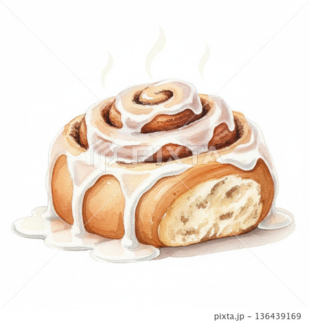 パン・ベーカリーシリーズ：とろけるアイシングが美味しそうなシナモンロール 136439169