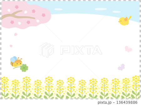 桜と菜の花と春の青空の背景イラスト 136439886
