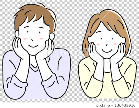 頬杖をつく若い夫婦 136439916